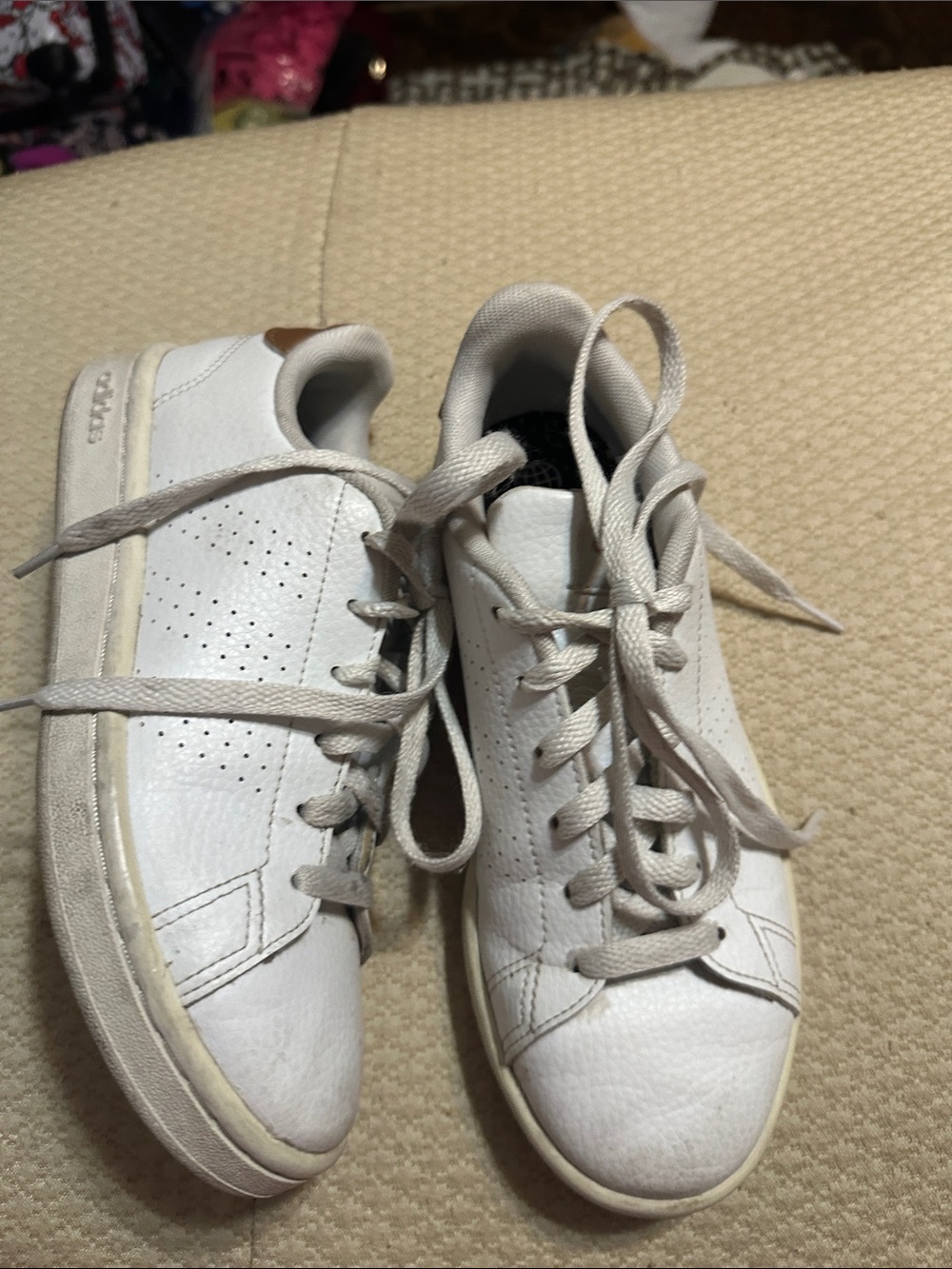 adidas White Leather Sneakers with Brown Heel Accent